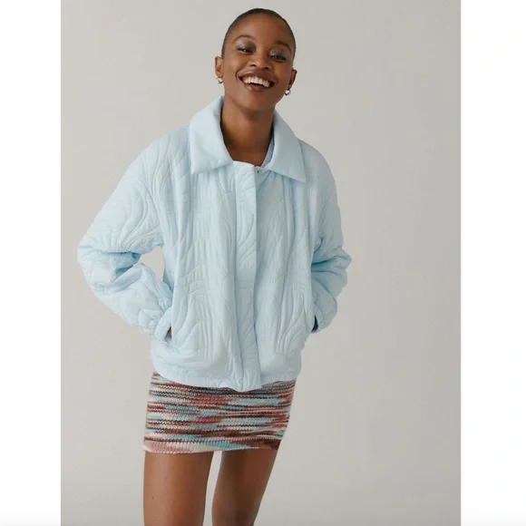 NWT Urban Outfitters UO Sasha Quilted Bomber Jacket Blue XXXL Relaxed Fit Crop - Picture 2 of 14
